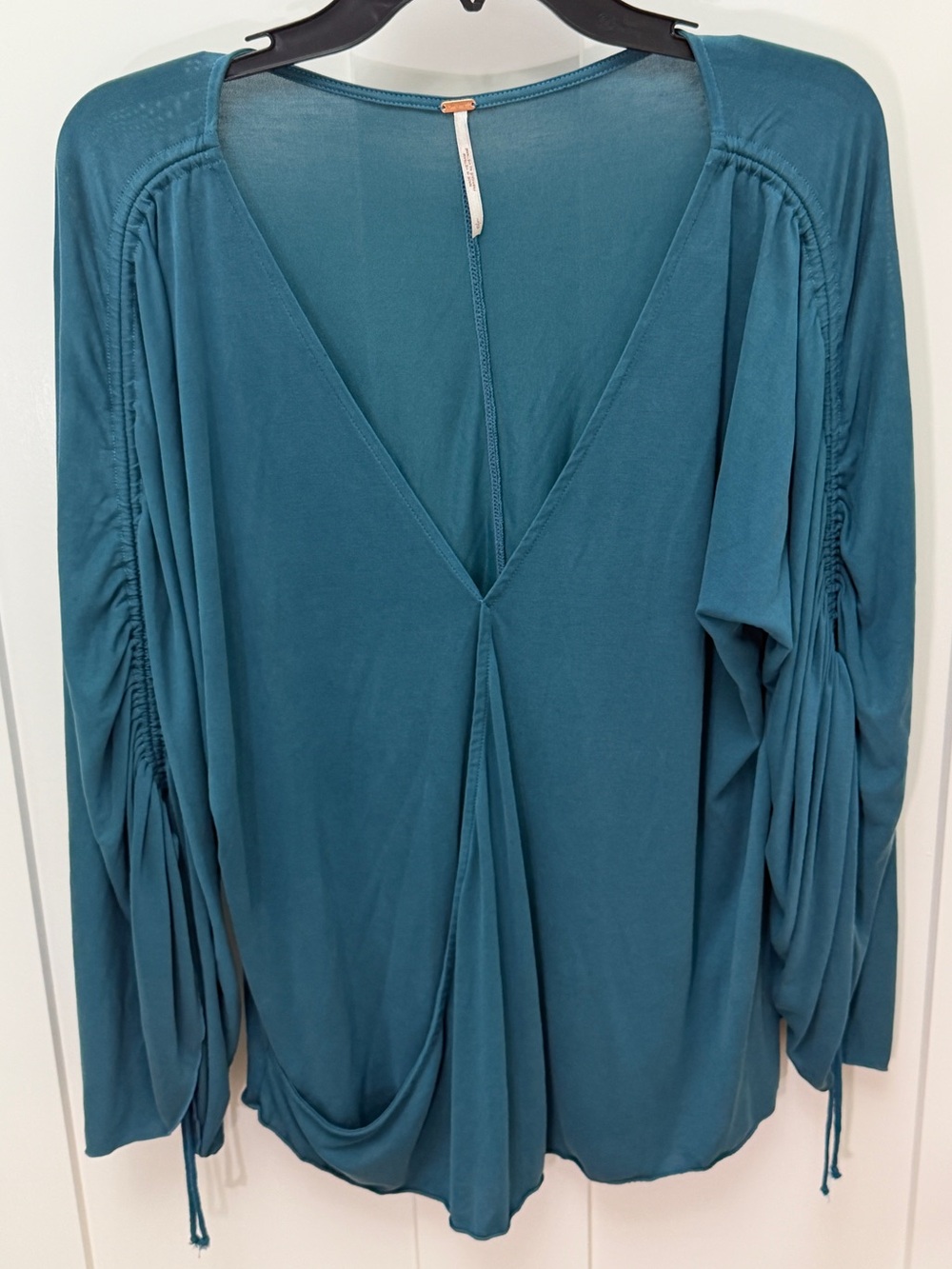 Free People Salt N Peppa Teal V-Neck Draped Surplice Long-Sleeve Top